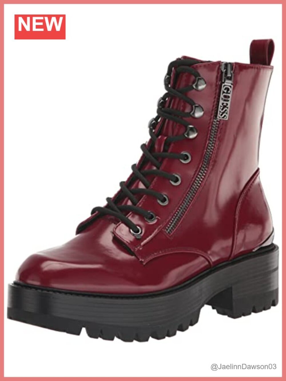 GUESS Fearne Ankle Bootie Women's Faux Leather Combat Jewel Embellished Zip